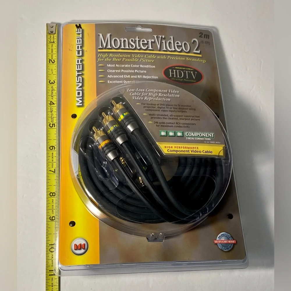 Monster Video 2 Component Cable High Performance HDTV Resolution NEW 6fT DVD TV